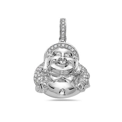 14K White Gold Fat Buddha Women's Pendant With 0.82 CT Diamonds