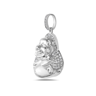 14K White Gold Fat Buddha Women's Pendant With 0.82 CT Diamonds