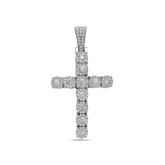 Unisex 14K White Gold Cross Pendant with 2.20 CT Diamonds