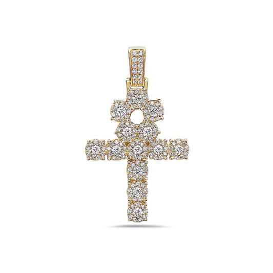 Men's 14K Yellow Gold Ankh Pendant with 1.85 CT Diamonds