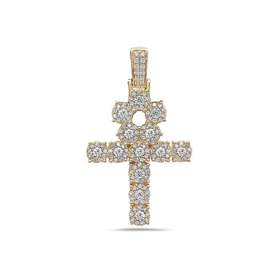 Men's 14K Yellow Gold Ankh Pendant with 1.85 CT Diamonds