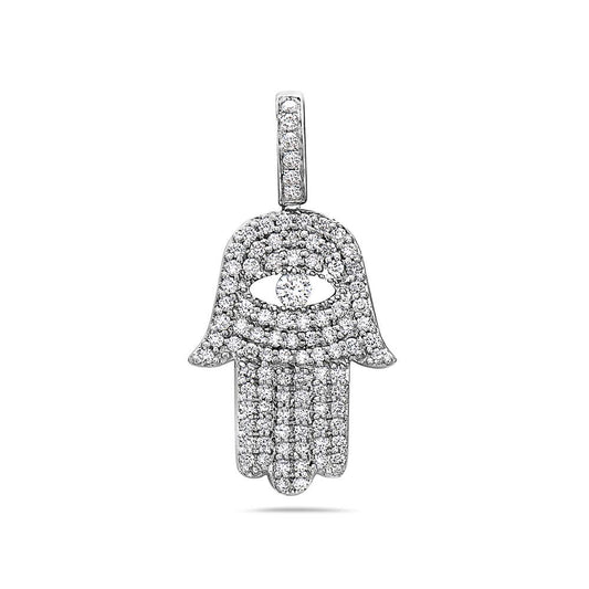 Men's 14K White Gold Hamsa Pendant with 1.25 CT Diamonds