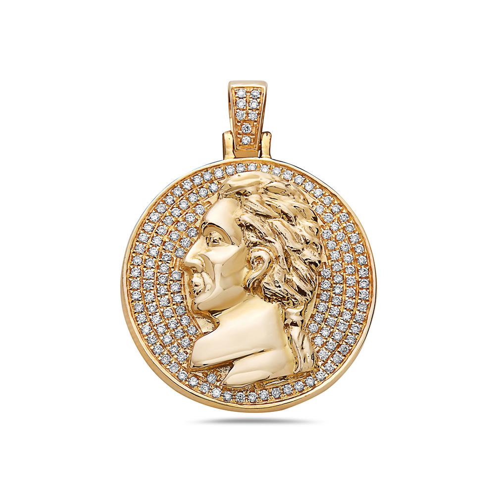14K Yellow Gold History Characters Pendant With 0.60 CT Diamonds