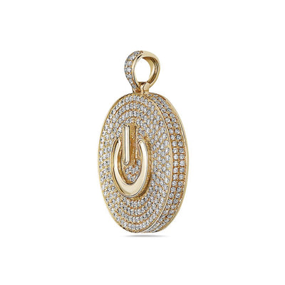 Men's 14K Yellow Gold Power Button Pendant with 3.70 CT Diamonds