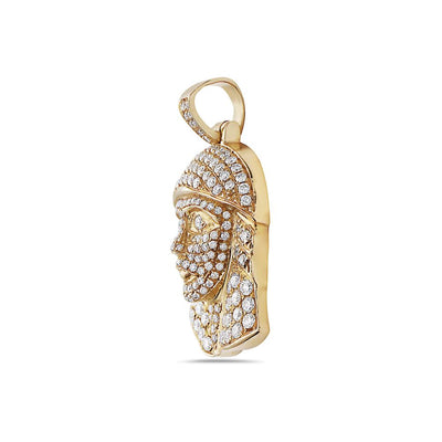 Men's 14K Yellow Gold Jesus Head Pendant with 1.54 CT Diamonds