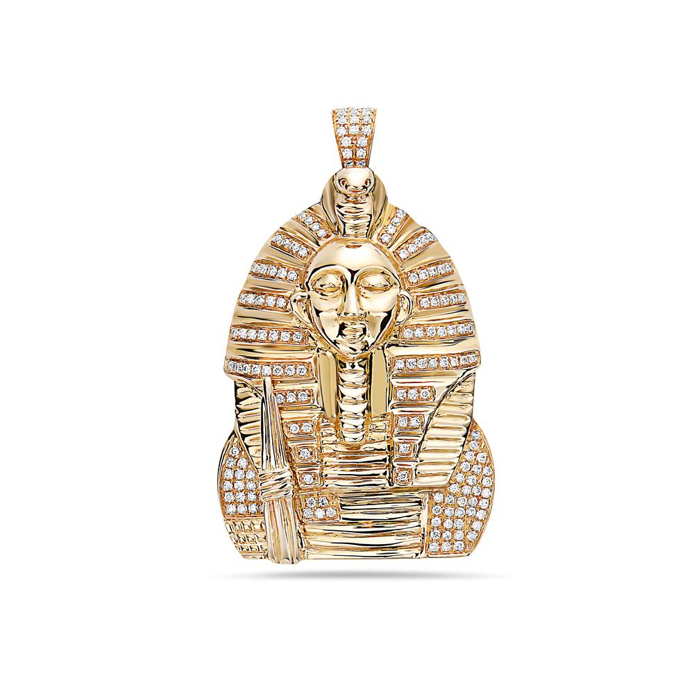 14K Yellow Gold Egyptian Figure Pendant With 0.65 CT Diamonds