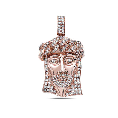 Men's 14K Rose Gold Jesus Head Pendant with 1.05 CT Diamonds