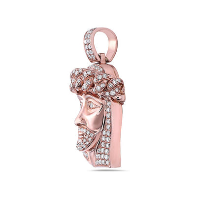 Men's 14K Rose Gold Jesus Head Pendant with 1.05 CT Diamonds