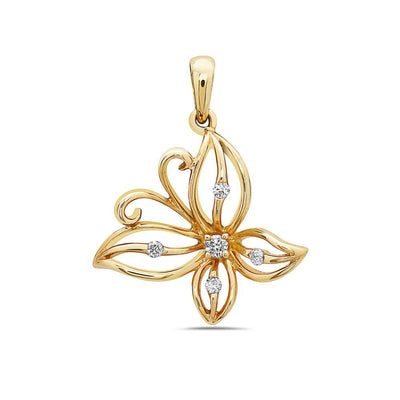 18K Yellow Gold Butterfly Women's Pendant With 0.09 CT Diamonds