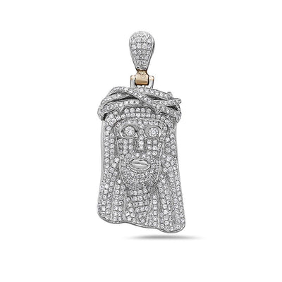 Men's 14K White Gold Jesus Head Pendant with 3.60 CT Diamonds