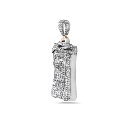 Men's 14K White Gold Jesus Head Pendant with 3.60 CT Diamonds