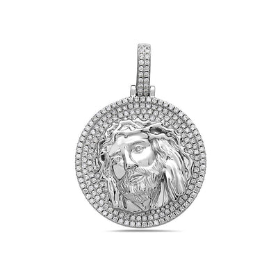 Men's 14K White Gold Jesus Coin Pendant with 1.85 CT Diamonds