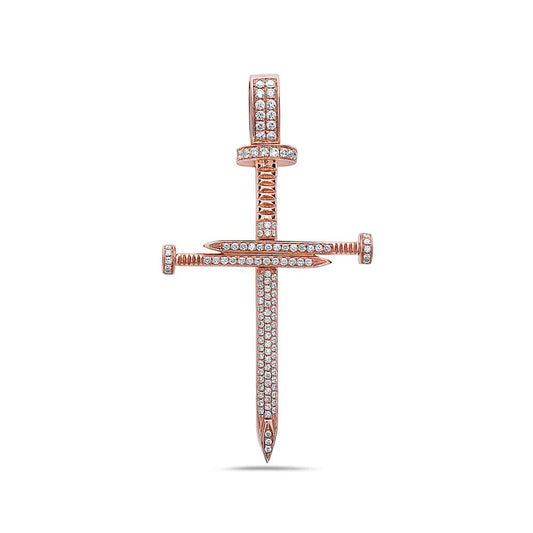 Unisex 14K Rose Gold Cross Pendant With 1.35 CT Diamonds