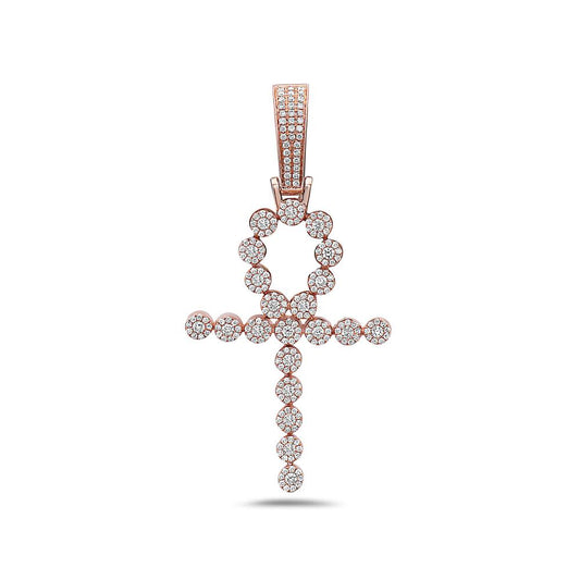 Unisex 14K Rose Gold Ankh Pendant with 1.10 CT Diamonds