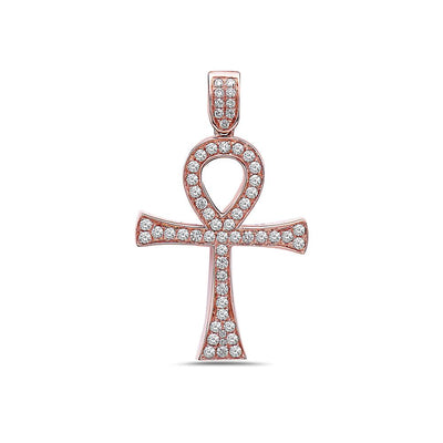 Unisex 14K Rose Gold Ankh Pendant with 1.05 CT Diamonds