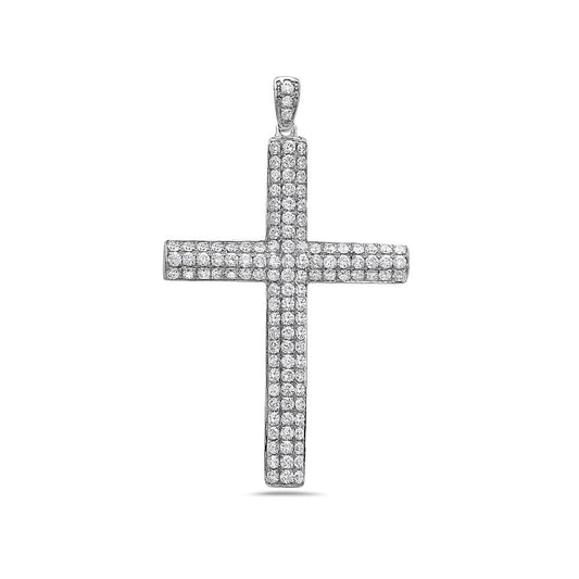 14K White Gold Cross Pendant with 2.43 CT Diamonds