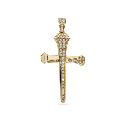 Unisex 14K Yellow Gold Cross of Nails Pendant with 0.48 CT Diamonds