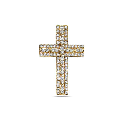 Unisex 14K Yellow Gold Cross Pendant with 0.90 CT Diamonds