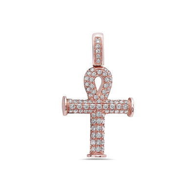 Unisex 14K Rose Gold Ankh Pendant with 0.92 CT Diamonds