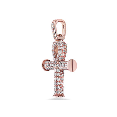 Unisex 14K Rose Gold Ankh Pendant with 0.92 CT Diamonds