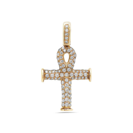 Men's 14K Yellow Gold Ankh Pendant with 0.92 CT Diamonds