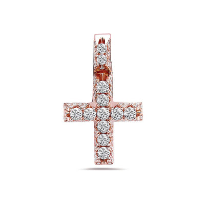 Unisex 14K Rose Gold Cross Pendant with 1.40 CT Diamonds