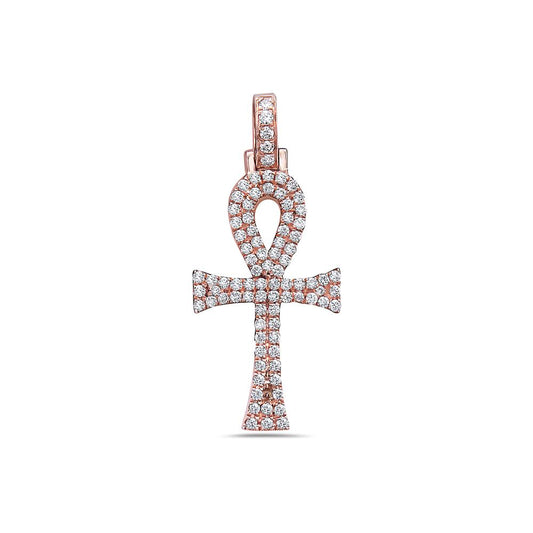 Unisex 14K Rose Gold Ankh Pendant with 0.40 CT Diamonds