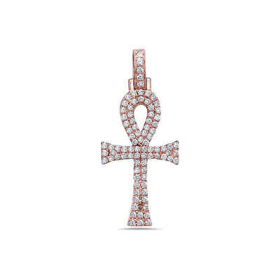 Unisex 14K Rose Gold Ankh Pendant with 0.40 CT Diamonds