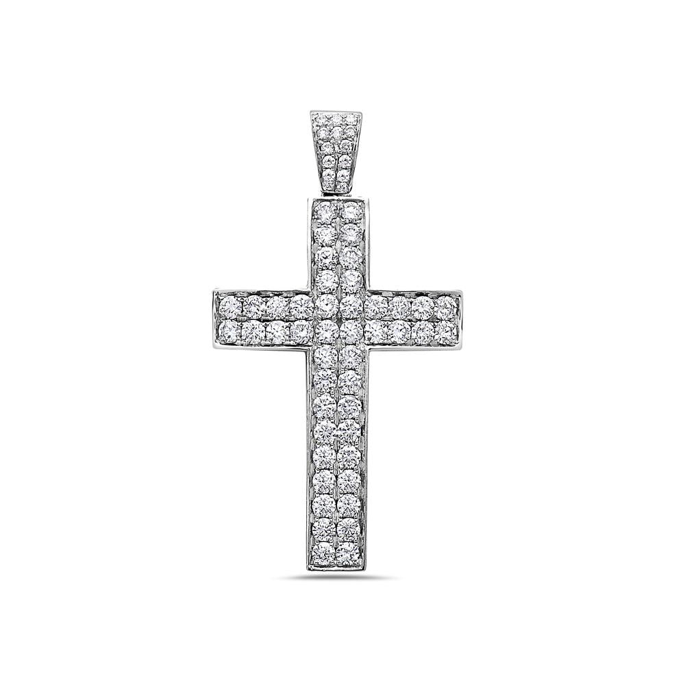 14K White Gold Cross Pendant with 3.05 CT Diamonds
