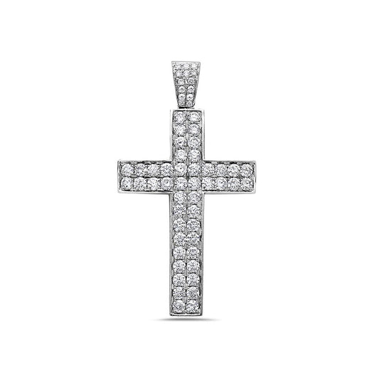 14K White Gold Cross Pendant with 3.05 CT Diamonds