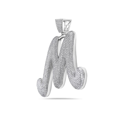 Men's 14K White Gold 'M' Pendant with 14.00 CT Diamonds