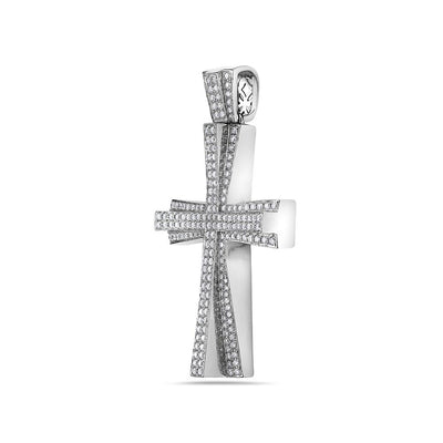 14K White Gold Cross Pendant with 3.59 CT Diamonds