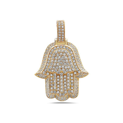 Men's 14K Yellow Gold Hamsa Pendant with 3.50 CT Diamonds