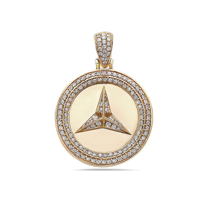 Unisex 14K Yellow Gold Mercedes Pendant with 2.02 CT Diamonds