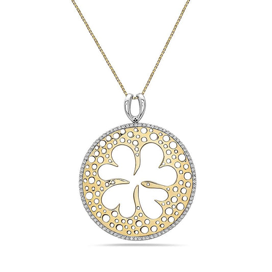 18K Yellow Gold Circle Clover Women's Pendant with 0.74CT Diamonds