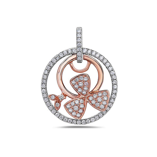 18K White and Rose Gold Floating Circles and Shapes Women's Pendant with 0.72CT Diamonds