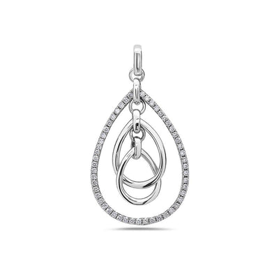 18K White Gold Floating Oval Chain Women's Pendant with 0.40CT Diamonds