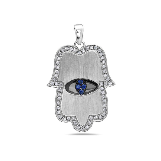 18K White Gold "Hamsa" Women's Pendant with 0.55CT Diamonds & 0.15CT SAP