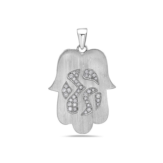 18K White Gold "Hamsa" Women's Pendant with 0.40CT Diamonds
