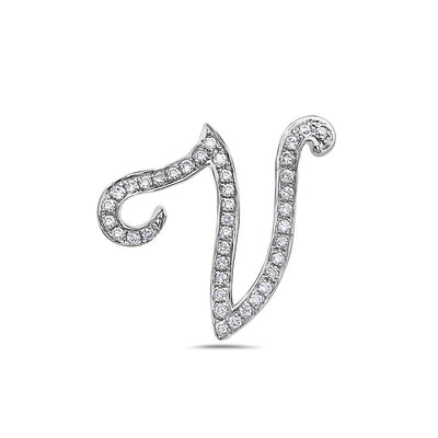 14K White Gold Letter "V" Women's Pendant with 0.30CT Diamonds