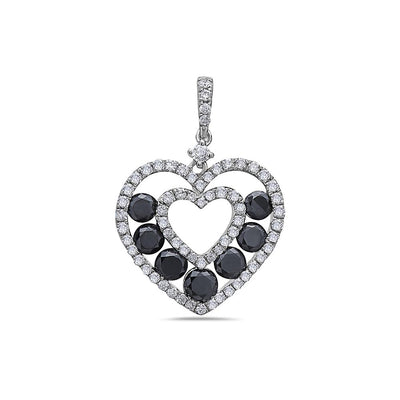 14K White Gold Floating Hearts Women's Pendant with 1.76CT Diamonds