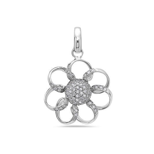 18K White Gold Flower Women's Pendant with 1.19CT Diamonds