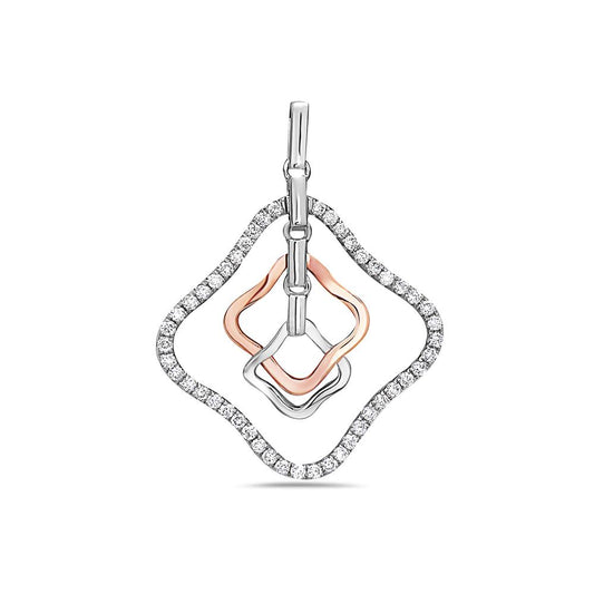 18K Rose & White Gold Floating Shapes Women's Pendant with 0.16CT Diamonds