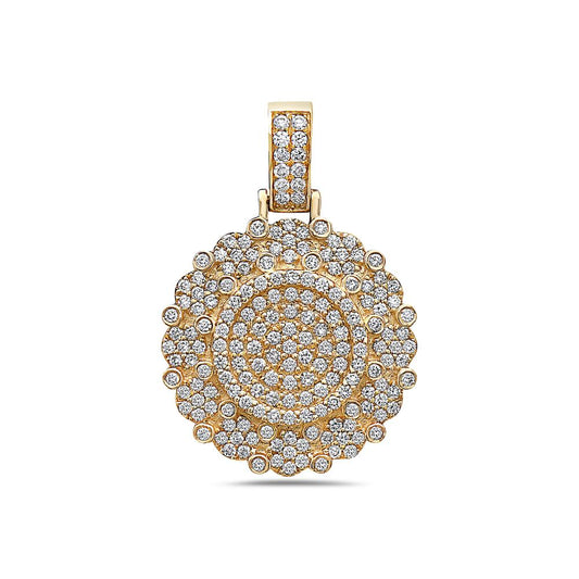 Men's 14K Yellow Gold Circle Pendant with 2.15 CT Diamonds