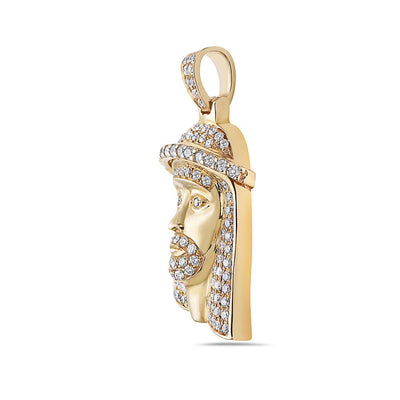 Men's 14K Yellow Gold Jesus Head Pendant with 1.15 CT Diamonds