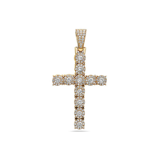 18K Yellow Gold Cross Women's Pendant with 1.95CT Diamonds
