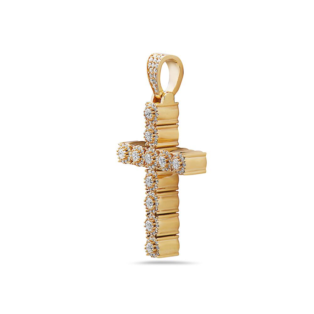 18K Yellow Gold Cross Women's Pendant with 1.95CT Diamonds