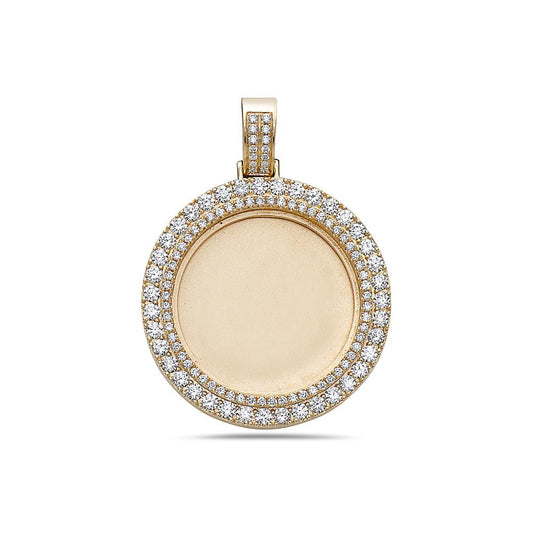 Unisex 14K Yellow Gold Blank Bezel Pendant with 3.70 CT Diamonds