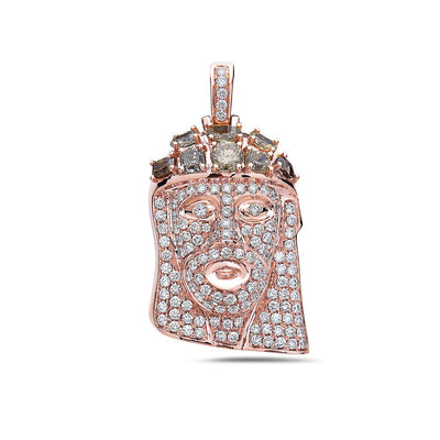 Unisex 14K Rose Gold Jesus Head Pendant with 6.29 CT Diamonds