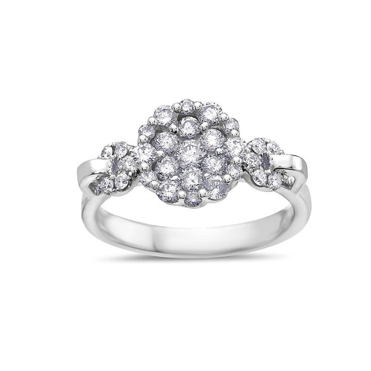 Ladies 18k White Gold With 0.90 CT Cluster Engagement Ring